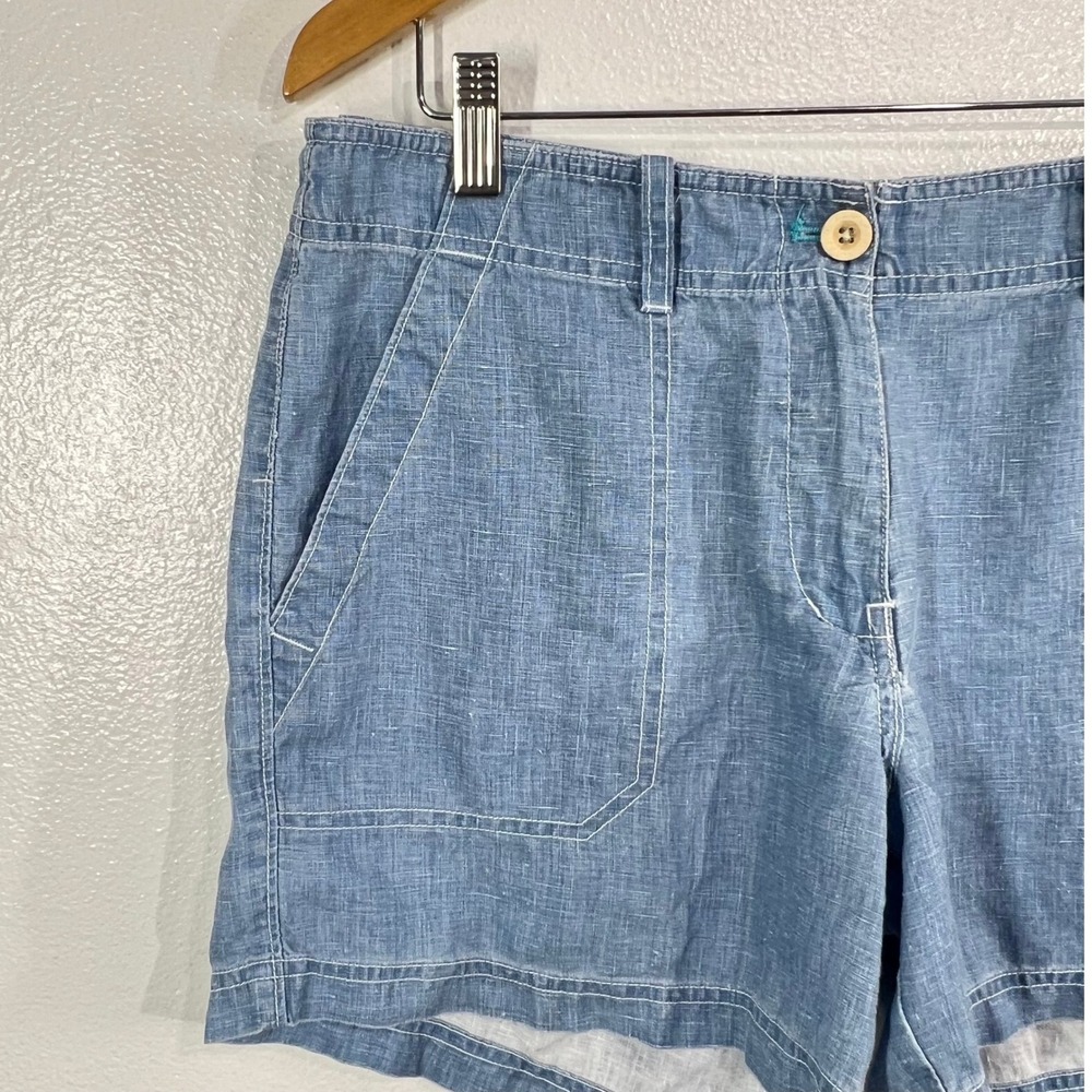 Tommy Bahama Sea Glass Linen Shorts Women's 8 Blue Chambray Bermuda 5 Inch - Picture 7 of 10